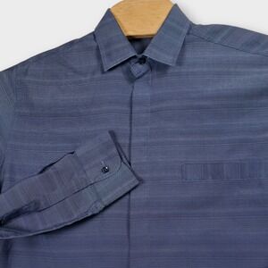 Conte Roma Hidden Button-Up Dress Shirt Mens Medium Blue Long Sleeve Made Italy